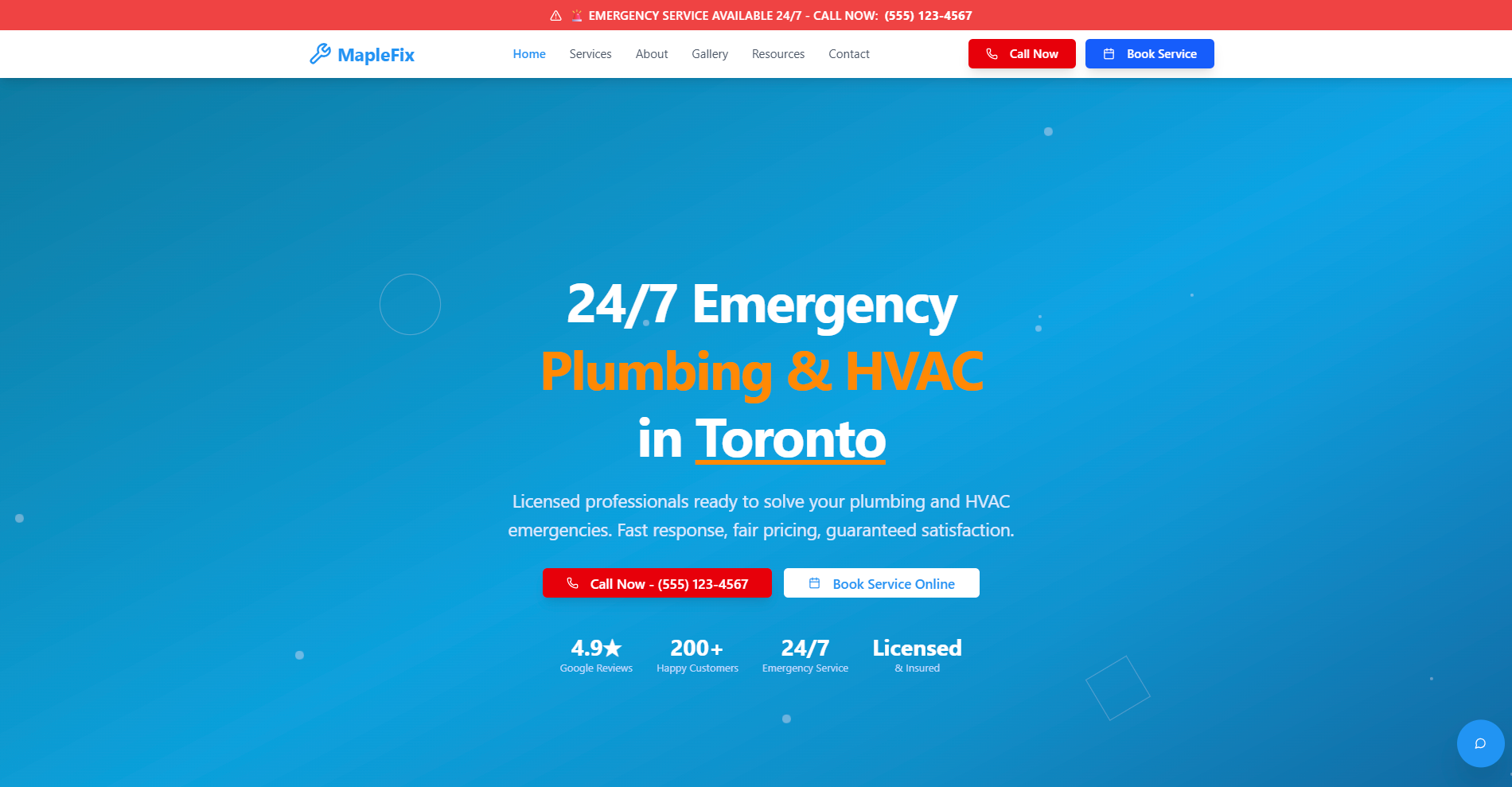 MapleFix home repair service website with online service request feature